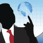 businessman spinning globe on finger