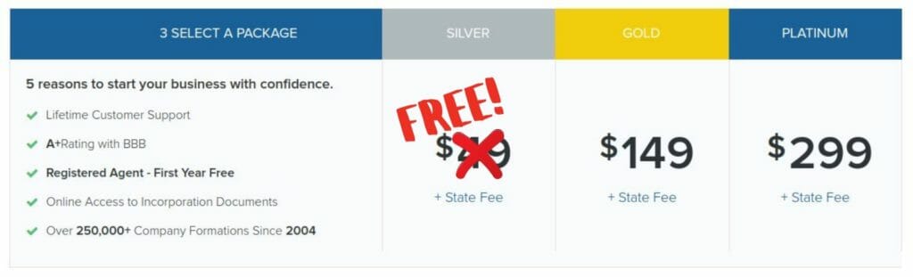 Incfile Pricing Table