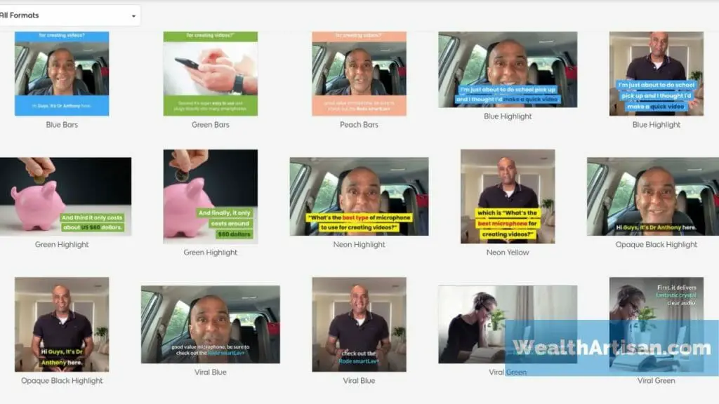 Screenshot of Vidnami's "influencer video" style templates.