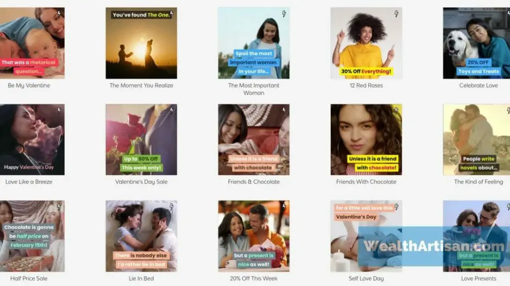 Screenshot of Vidnami's "instant ad" templates for making advertisements quickly.