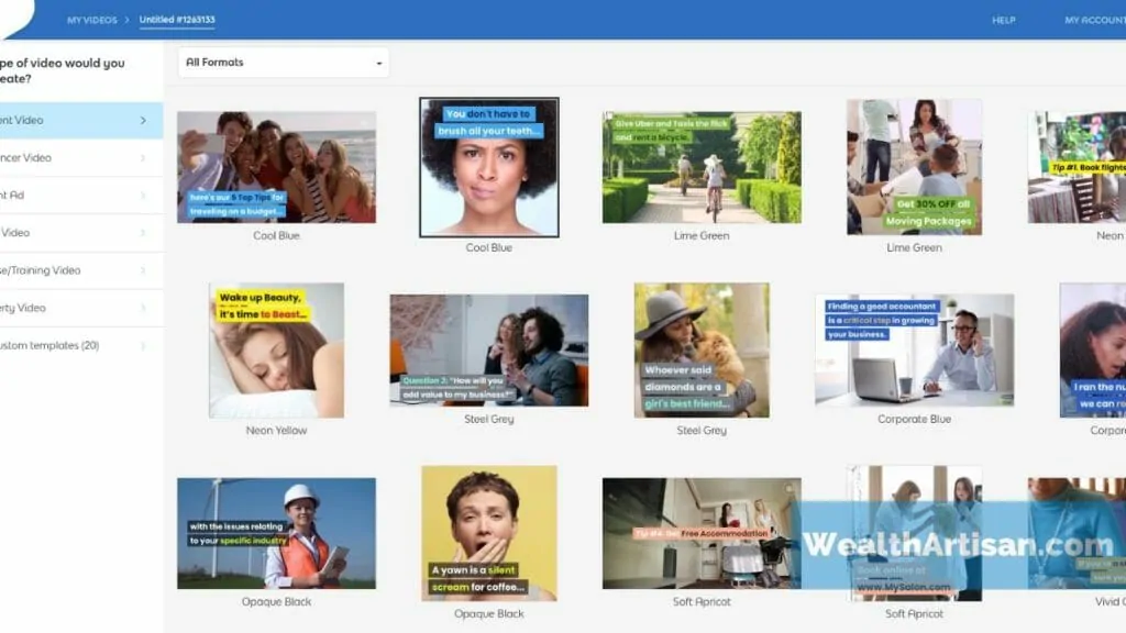 Screenshot of Vidnami's "content videos" templates.