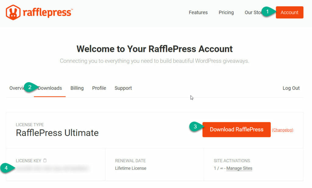 RafflePress how to download the plugin files.