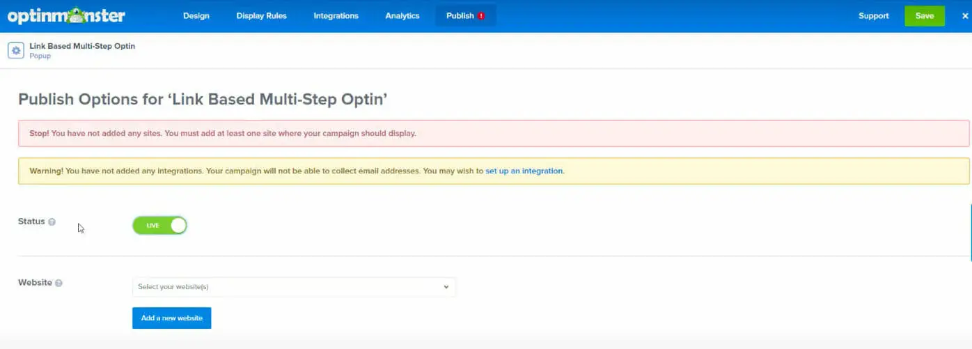 OptinMonster optin builder - publish multistep popup